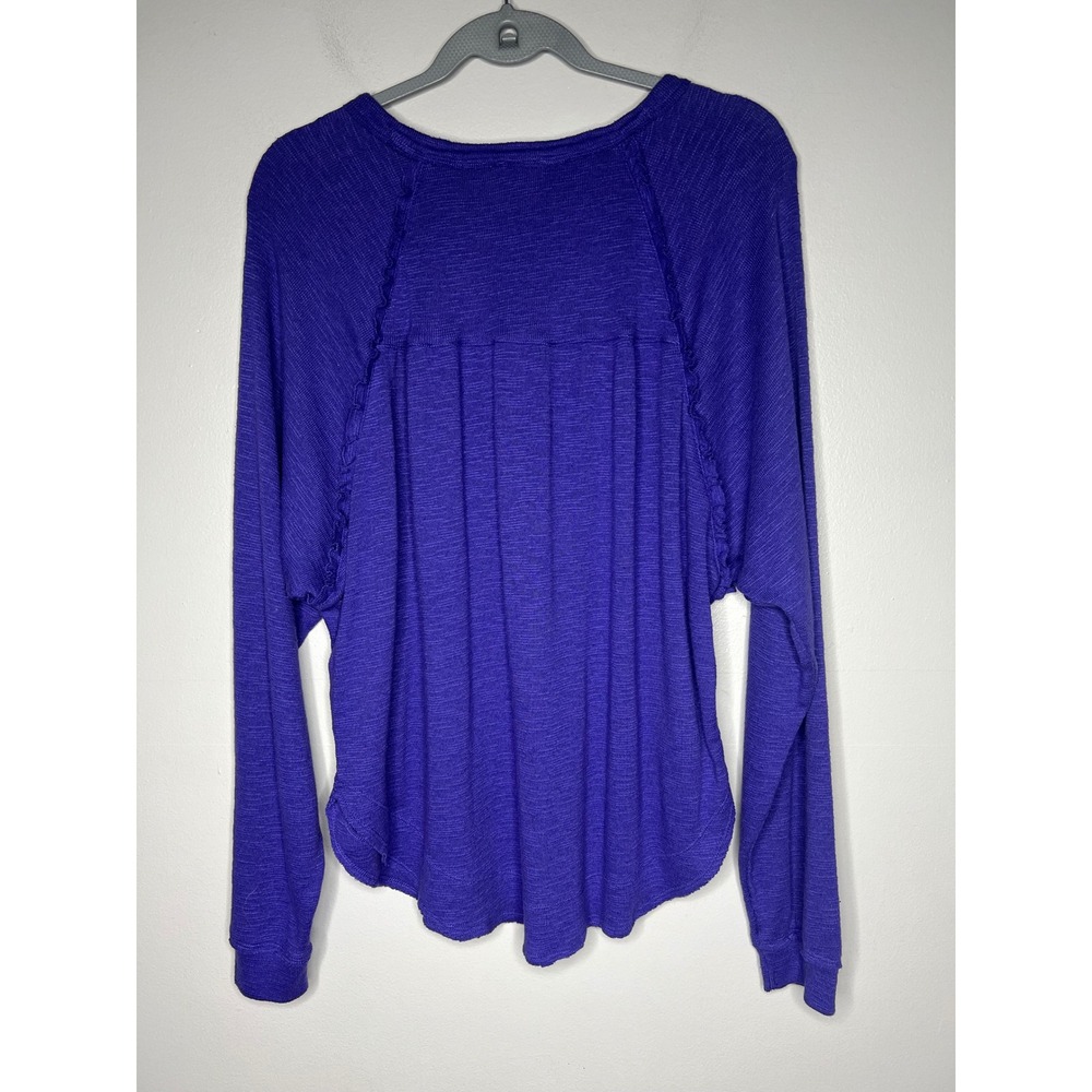 Pilcro Anthropologie Diana Ruffled Raglan Thermal Top Long Sleeve Purple XL Boho - Picture 7 of 12